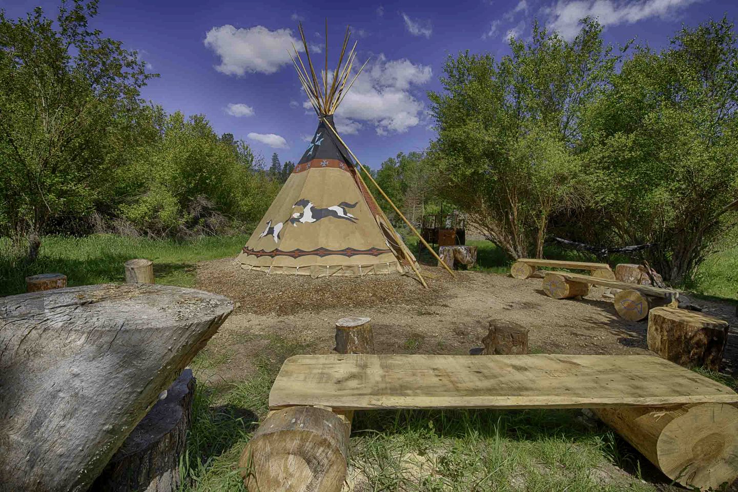 Secluded Riverfront Tipi Retreat Surrounded by Pines in Garden Valley Idaho