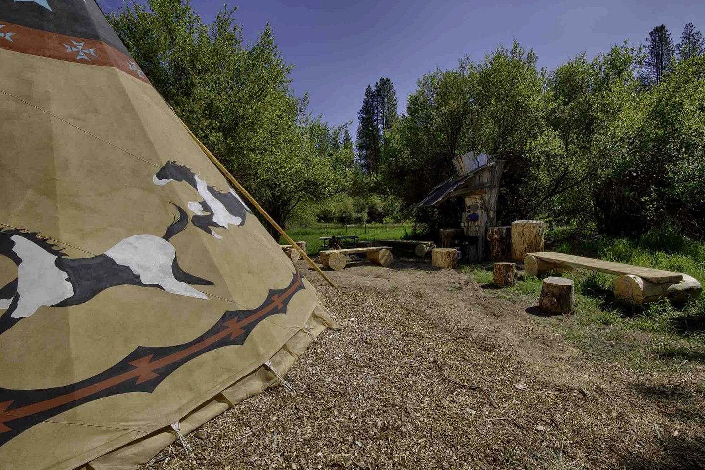 Secluded Riverfront Tipi Retreat Surrounded by Pines in Garden Valley Idaho