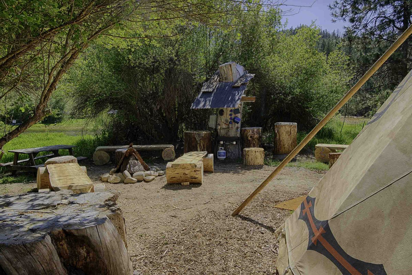 Secluded Riverfront Tipi Retreat Surrounded by Pines in Garden Valley Idaho