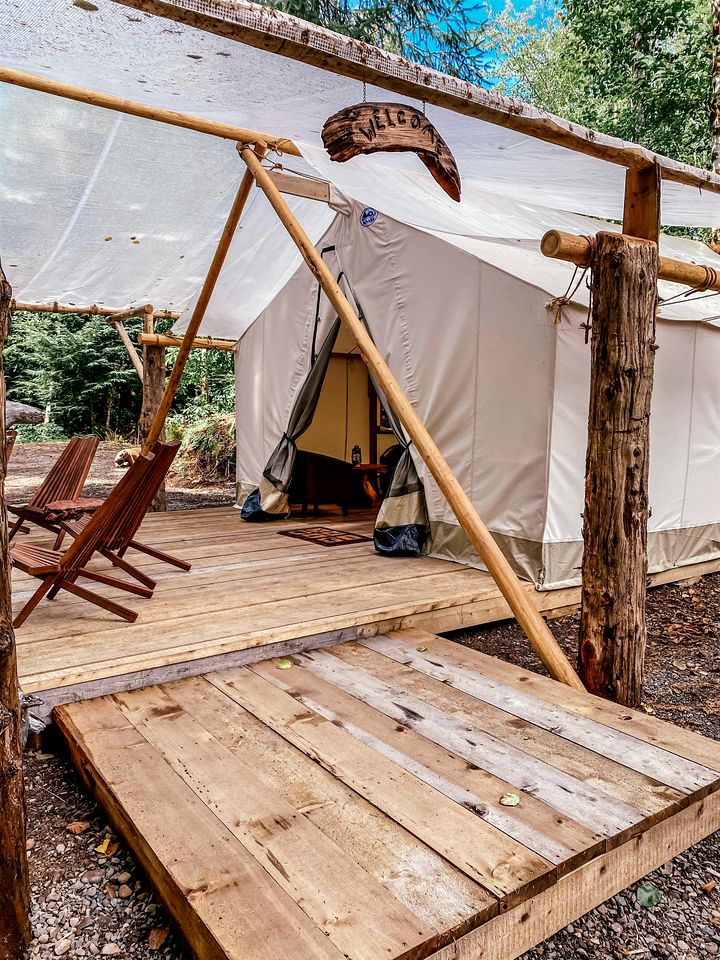 Eco Friendly Safari Tent with a Creek View in Forks, Washington, near the Hoh Rainforest