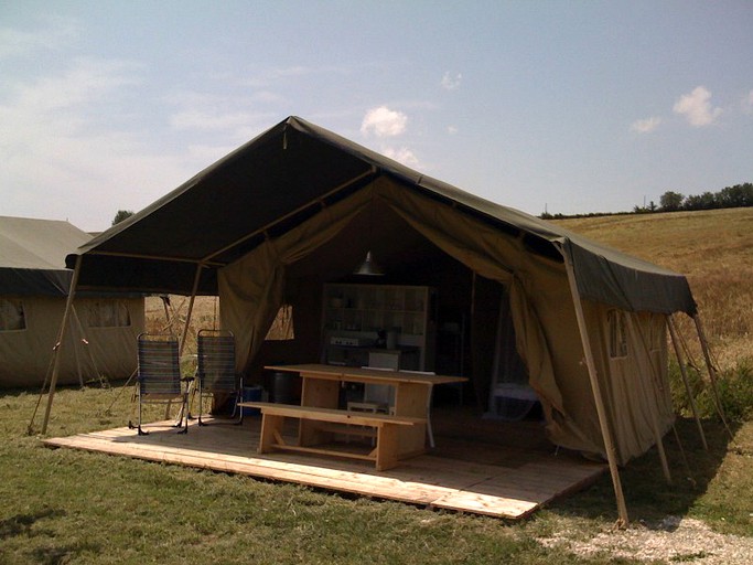 Safari tent in the countryside in Senigallia, Italy.