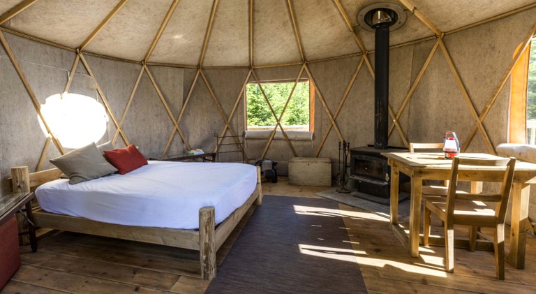 interior of yurt camping, Tremblant rental in Canada