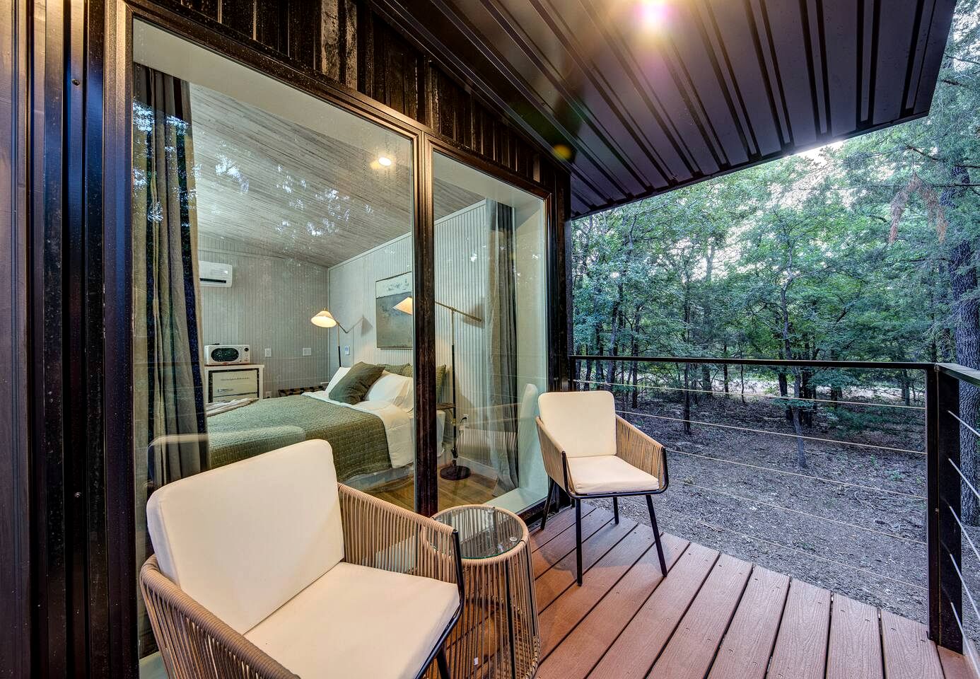 Enchanted Woodland Cabins by the Mountain in Texas with Private Pond and Scenic Trails