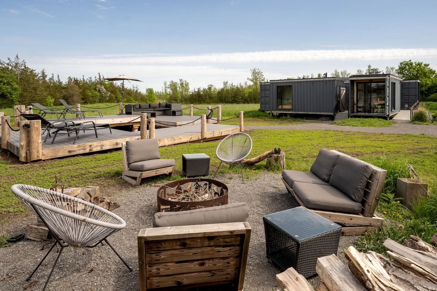 Stylish Shipping Container Retreat with Barn Lounge near Picton, Prince Edward County