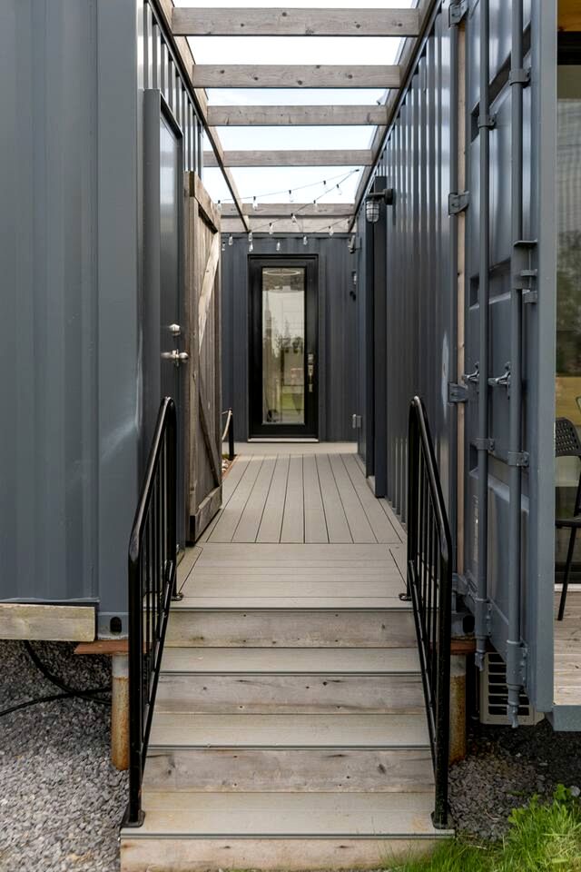 Stylish Shipping Container Retreat with Barn Lounge near Picton, Prince Edward County