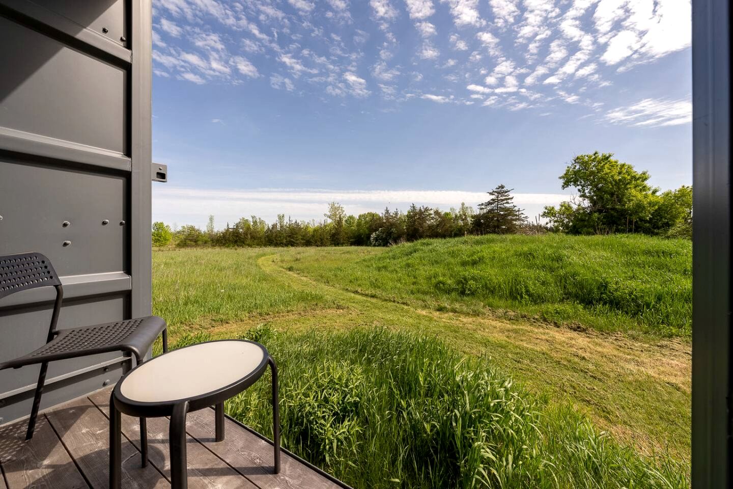 Stylish Shipping Container Retreat with Barn Lounge near Picton, Prince Edward County