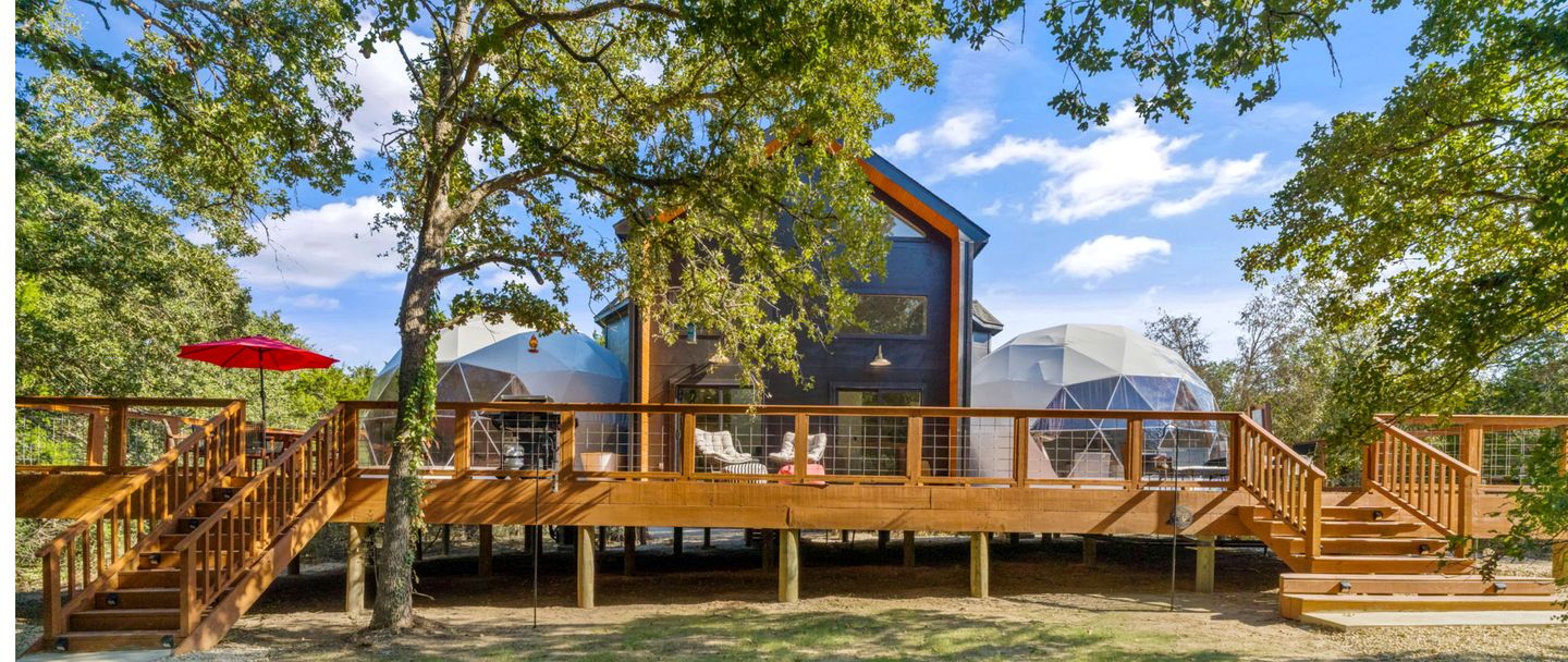 Spectacular Two Domes and Lofted Cabin Union with Breathtaking Deck and Indoors in Elgin, Texas