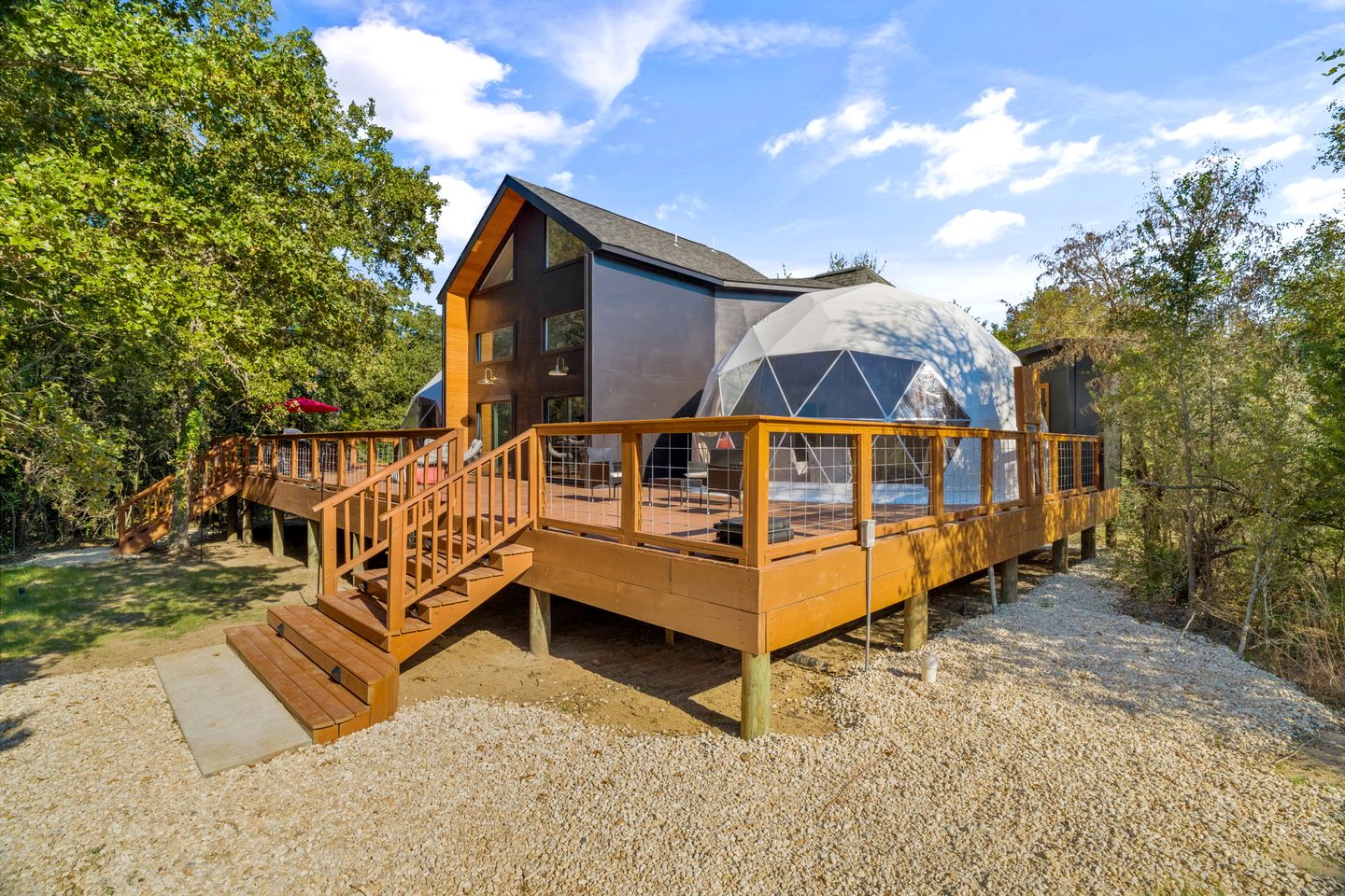Spectacular Two Domes and Lofted Cabin Union with Breathtaking Deck and Indoors in Elgin, Texas