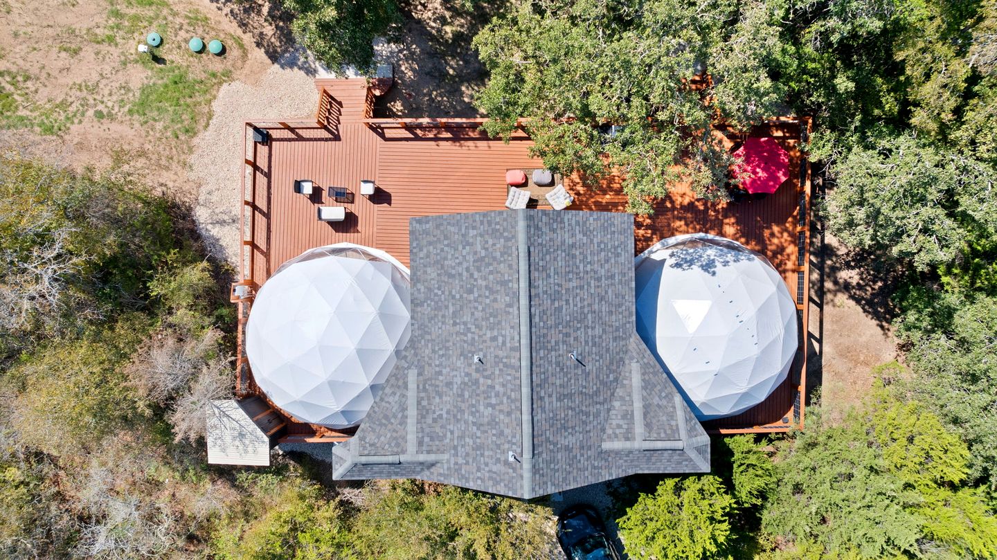 Spectacular Two Domes and Lofted Cabin Union with Breathtaking Deck and Indoors in Elgin, Texas