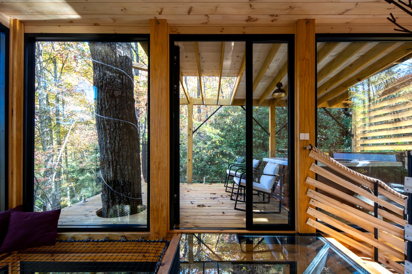 Enchanted Geometric Treehouse with 360° Windows & Hot Tub Near Highlands, NC