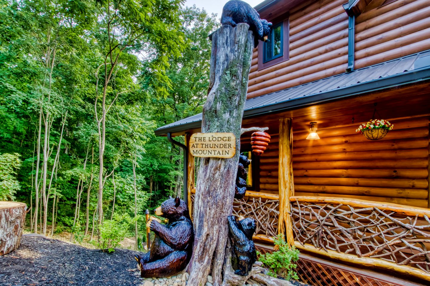 Mountain Glamping Cabin with Pool and Arcade in Pigeon Forge, Tennessee