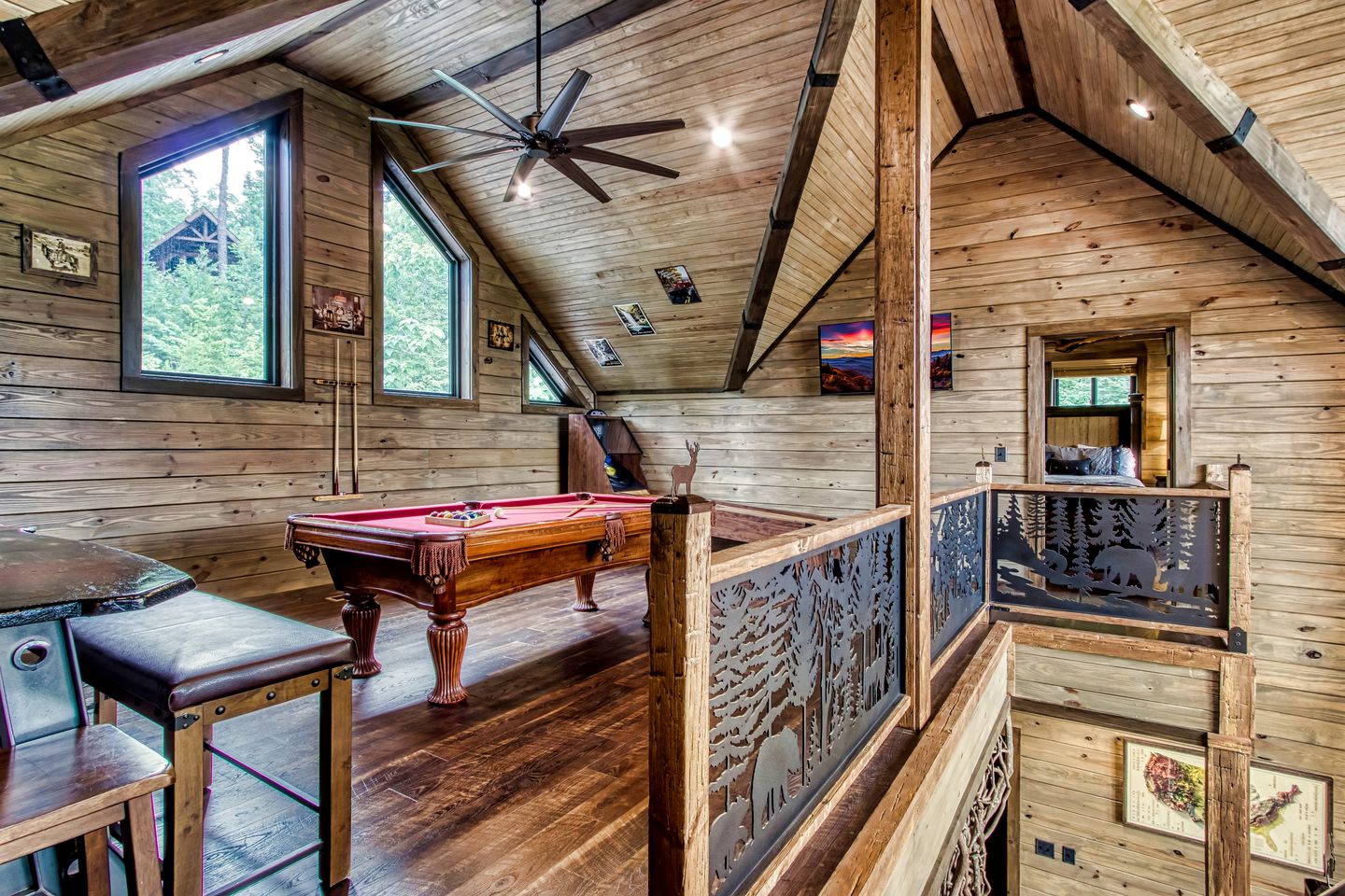 Mountain Glamping Cabin with Pool and Arcade in Pigeon Forge, Tennessee