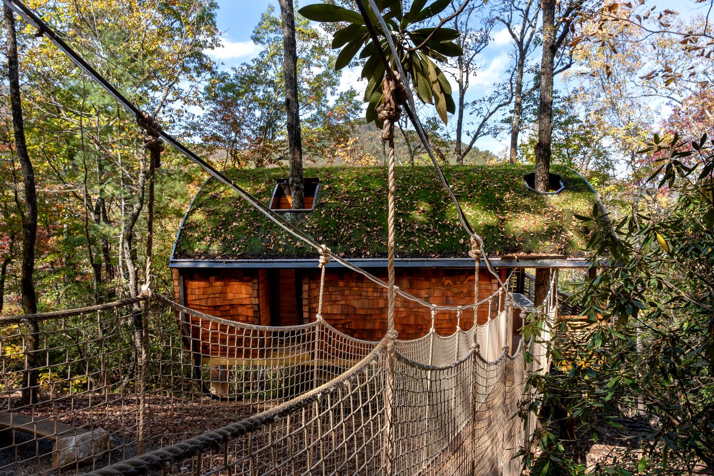 Luxury Nest-Inspired Treehouse with Net Loft & Hot Tub Near Highlands, NC