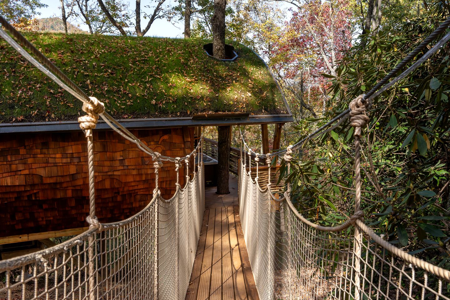 Luxury Nest-Inspired Treehouse with Net Loft & Hot Tub Near Highlands, NC