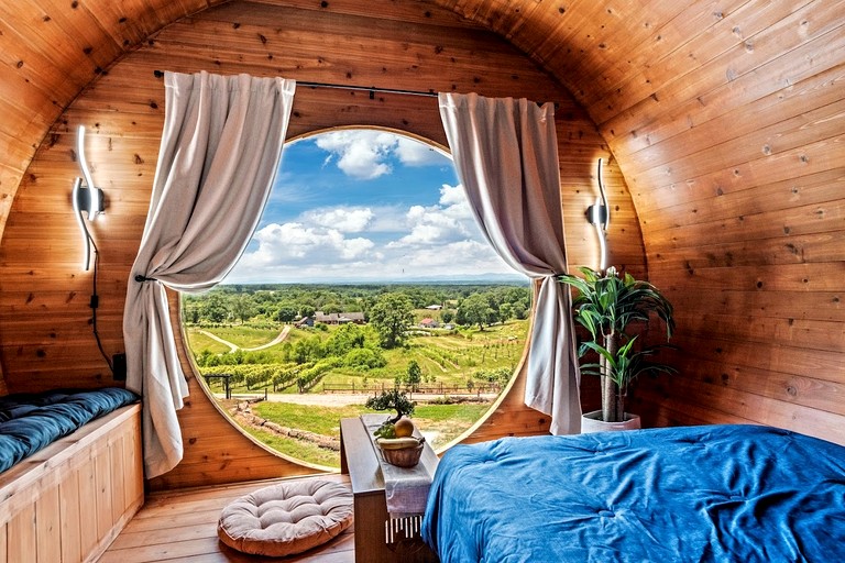 Incredibly Unique Barrel Pod on a Beautiful Private Vineyard with Breathtaking Views for an Unforgettable Glamping Experience in Jonesville, North Car