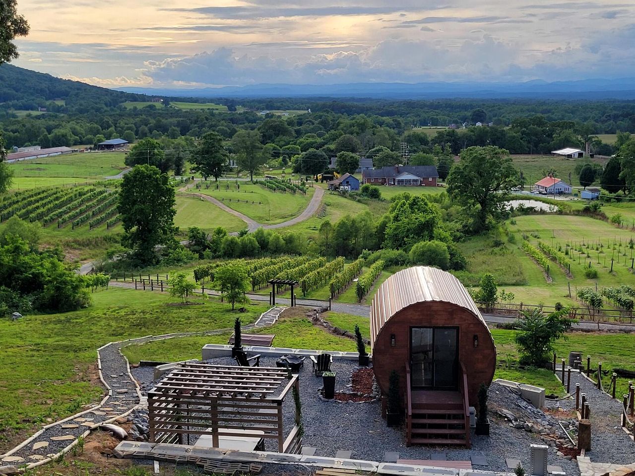 Incredibly Unique Barrel Pod on a Beautiful Private Vineyard with Breathtaking Views for an Unforgettable Glamping Experience in Jonesville, North Car