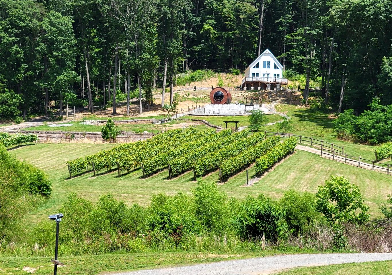 Incredibly Unique Barrel Pod on a Beautiful Private Vineyard with Breathtaking Views for an Unforgettable Glamping Experience in Jonesville, North Car