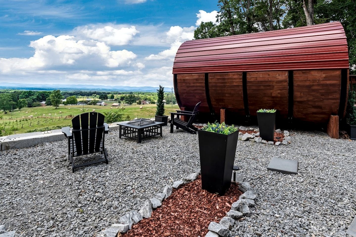 Incredibly Unique Barrel Pod on a Beautiful Private Vineyard with Breathtaking Views for an Unforgettable Glamping Experience in Jonesville, North Car