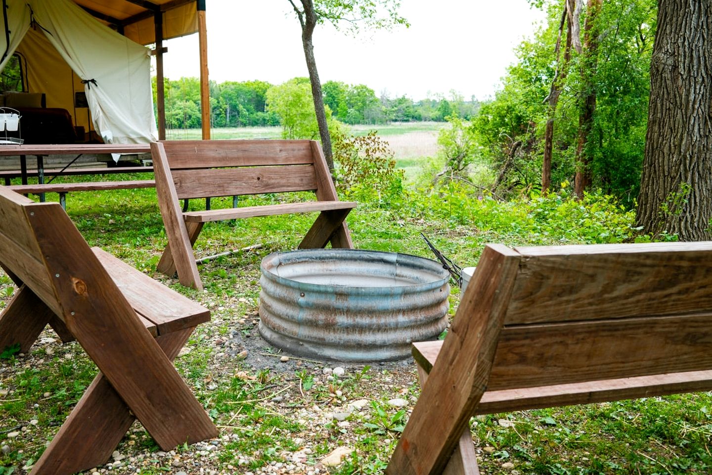 Three Rustic Glamping Tents for a Unique Group Adventure in Nature in Troy, Wiconsin