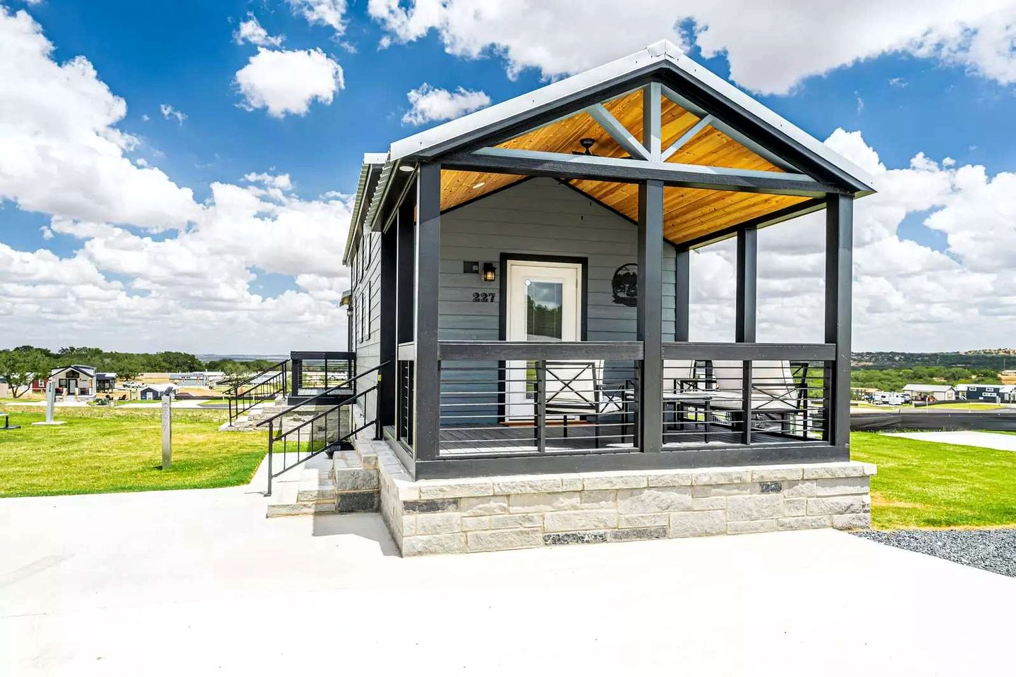 Charming and Modern Tiny Home Escape with Resort Amenities and Pool Near Fredericksburg, TX