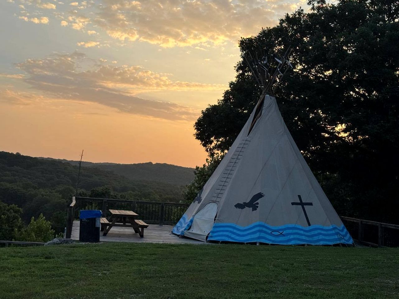 Rustic Scenic Tipi Glamping with Private River Access near Big Niangua River, Macks Creek, Missouri