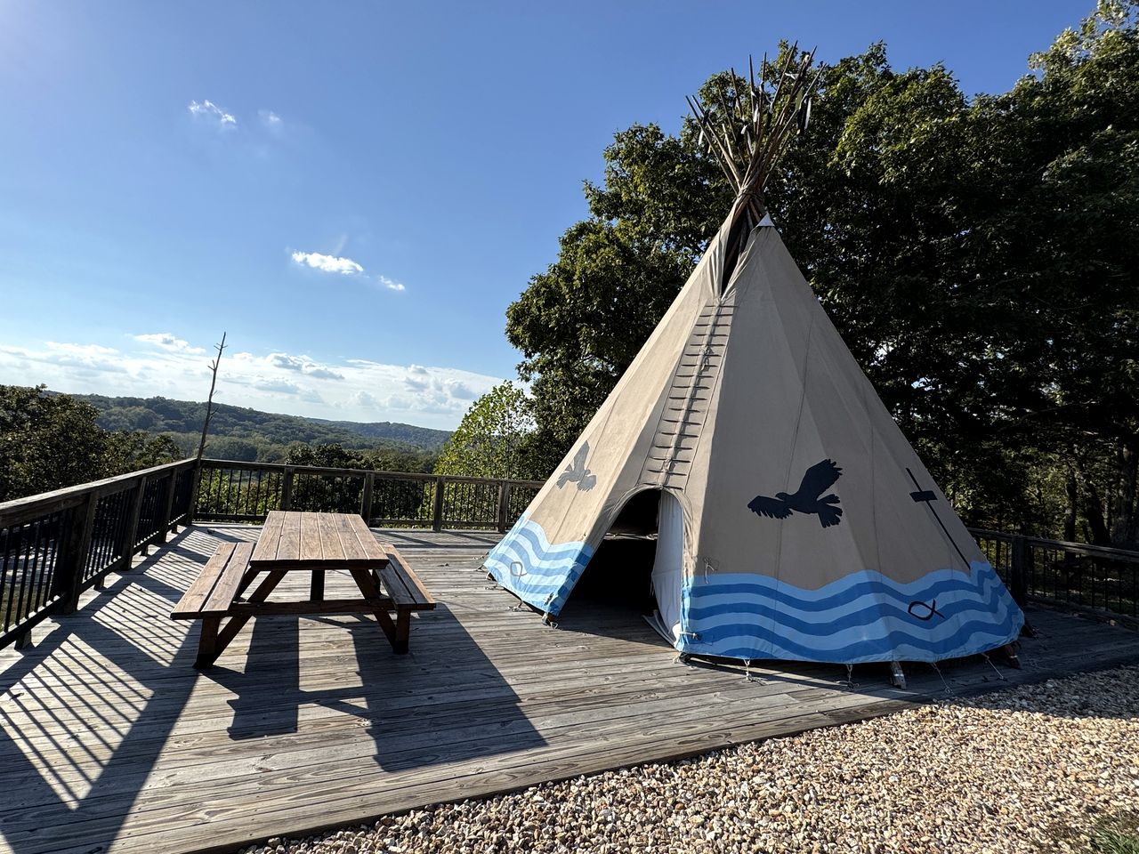 Rustic Scenic Tipi Glamping with Private River Access near Big Niangua River, Macks Creek, Missouri