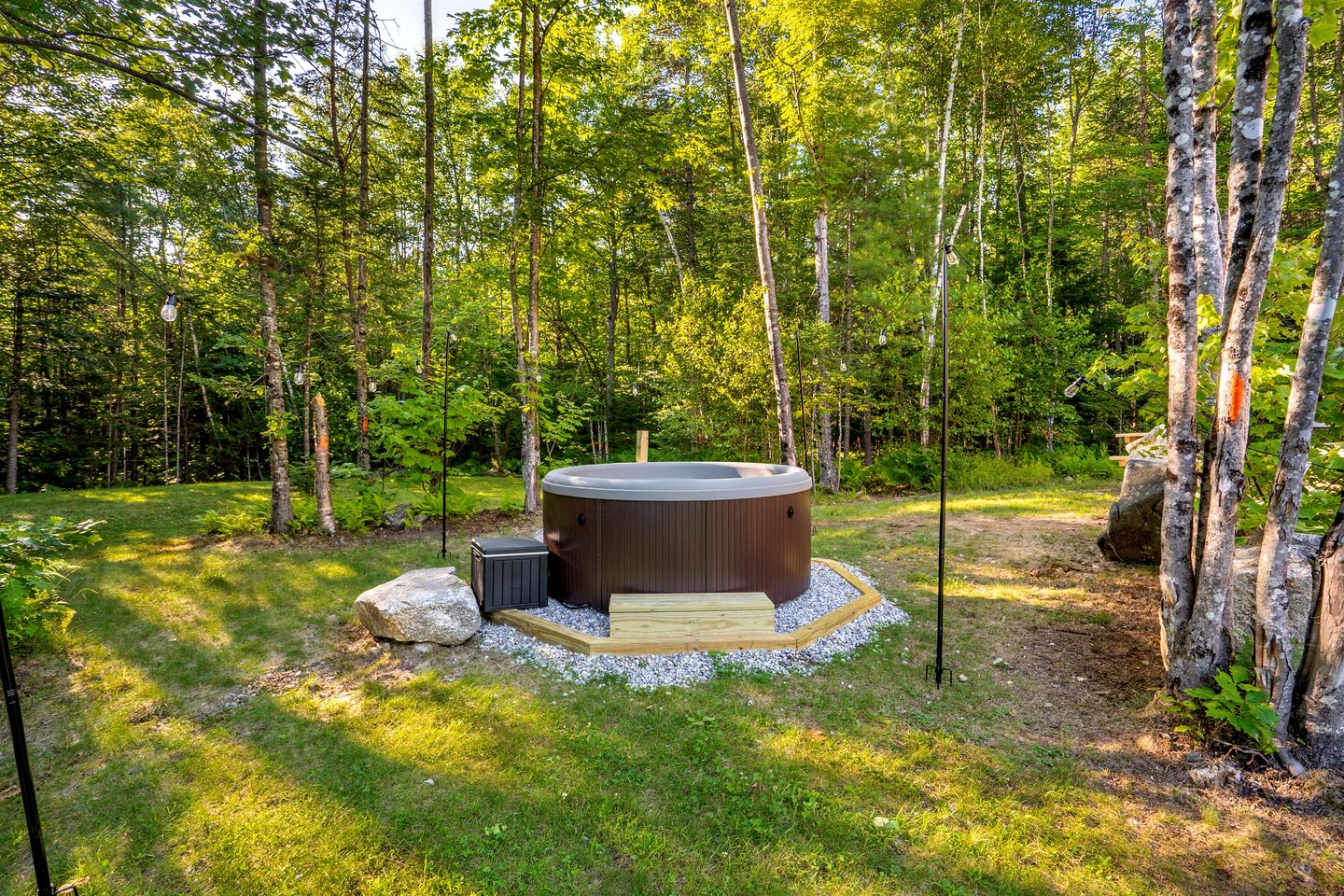 Peaceful Woodland Escape with Two Cabins, Firepit Nights & Hot Tubs in Bethel, Maine