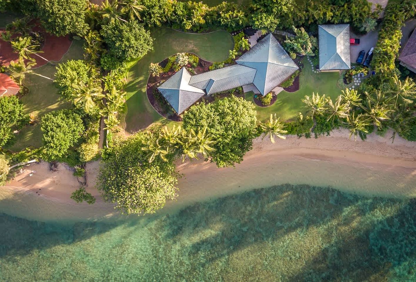 Private Oceanfront Retreat with Lush Tropical Gardens on Anini Beach, Kauai, Hawaii