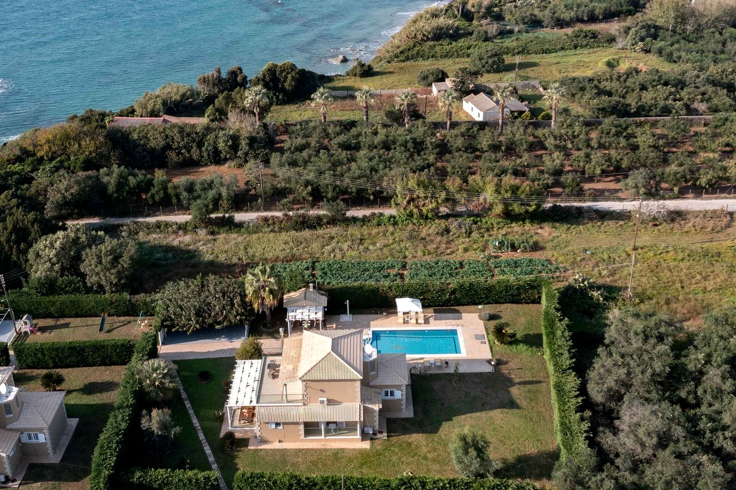 Elegant Seaside Villa with Private Pool and Garden near Prasoudi Beach, Corfu