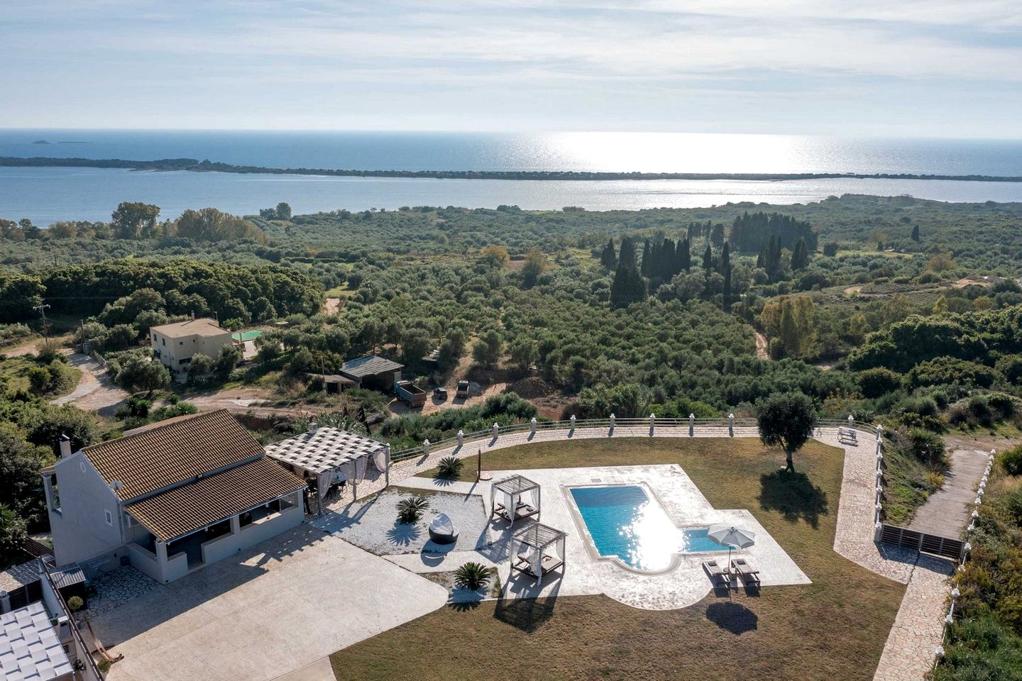 Enchanting Seaside Villa with Panoramic Views near Lake Korission, Corfu