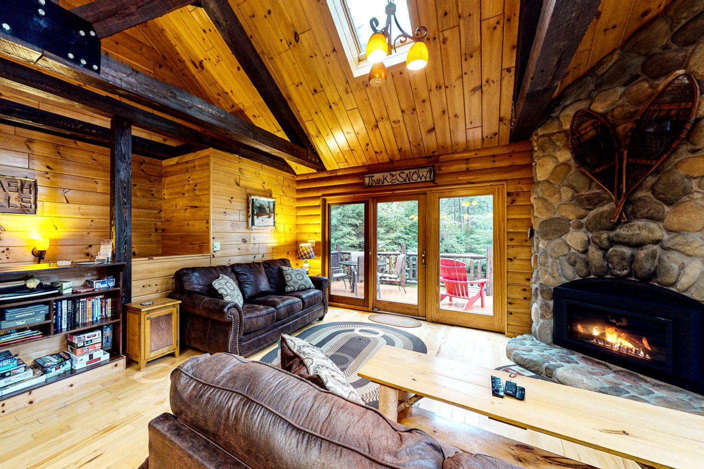 Waterfront Cabin with Private Deck Loaded with Kayaks in Maine