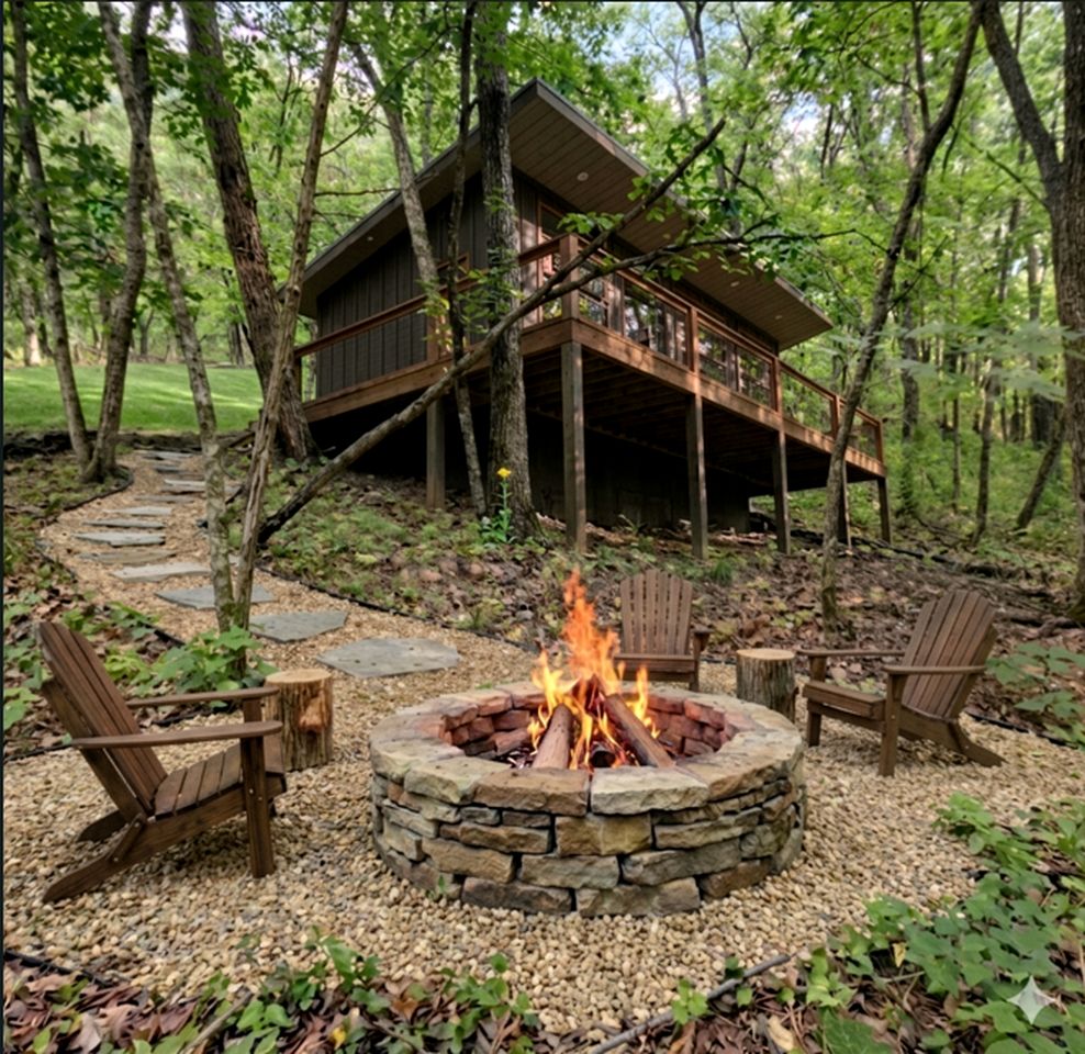 Peaceful Wooded Getaway with Hot Tub, Fire Pit & Scenic Views in Pittsburg, Missouri
