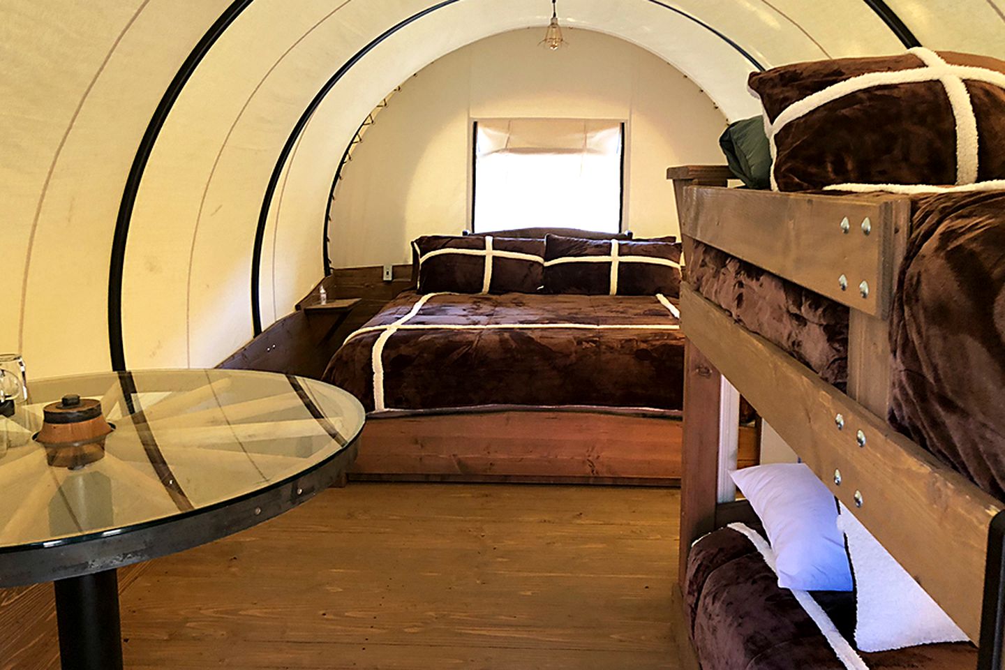 Four-Person Conestoga Wagons for Glamping Getaway near Yosemite National Park, California