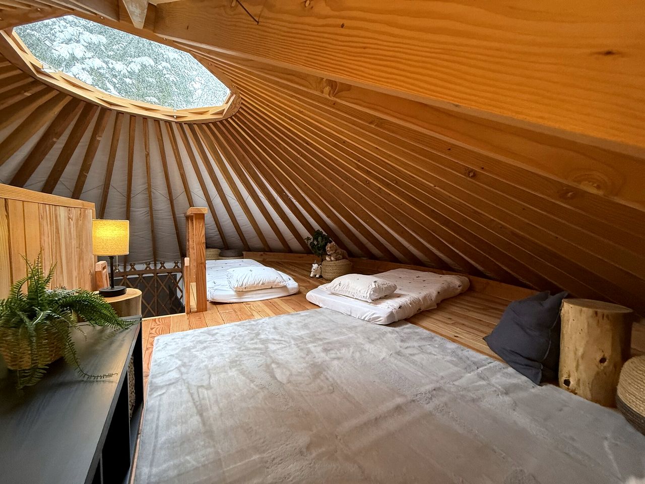 Modern Luxury Yurt with Firepit Table & Skylit Dome near Carson, Washington