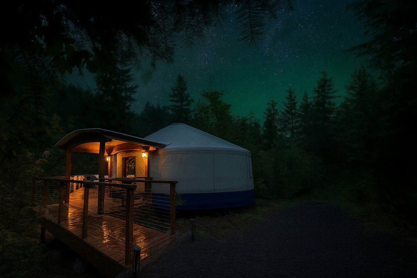 Modern Forest Yurt with Firepit & Skylit Dome near Carson, Washington