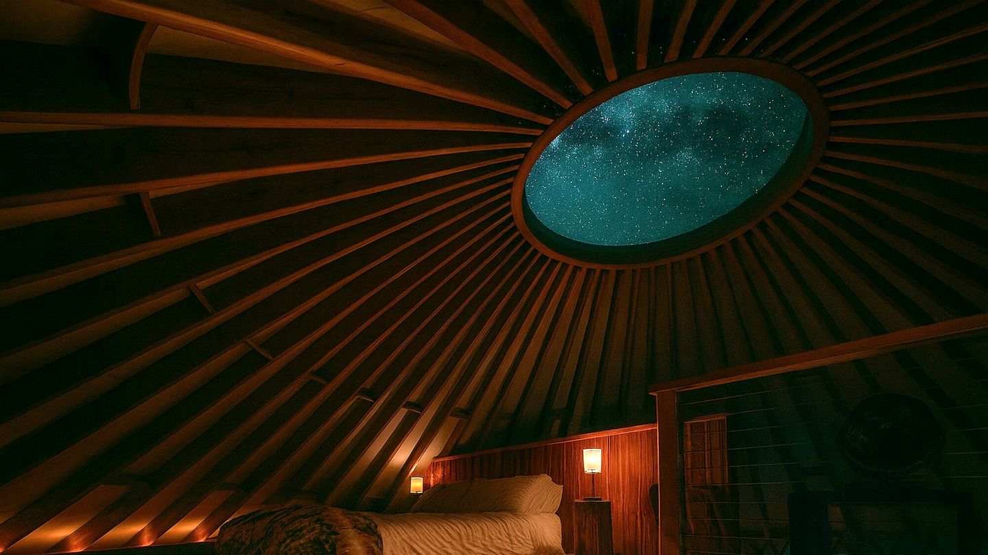 Modern Forest Yurt with Firepit & Skylit Dome near Carson, Washington