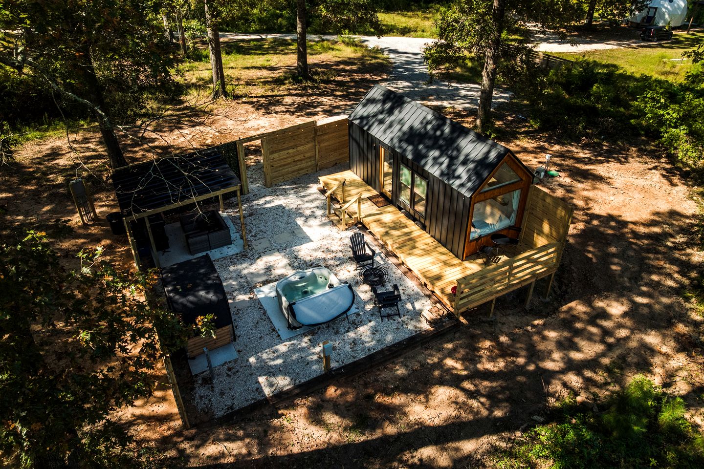 Secluded Tiny Home with Hot Tub, Sauna & Fire Pit near Lake Livingston in Coldspring, Texas