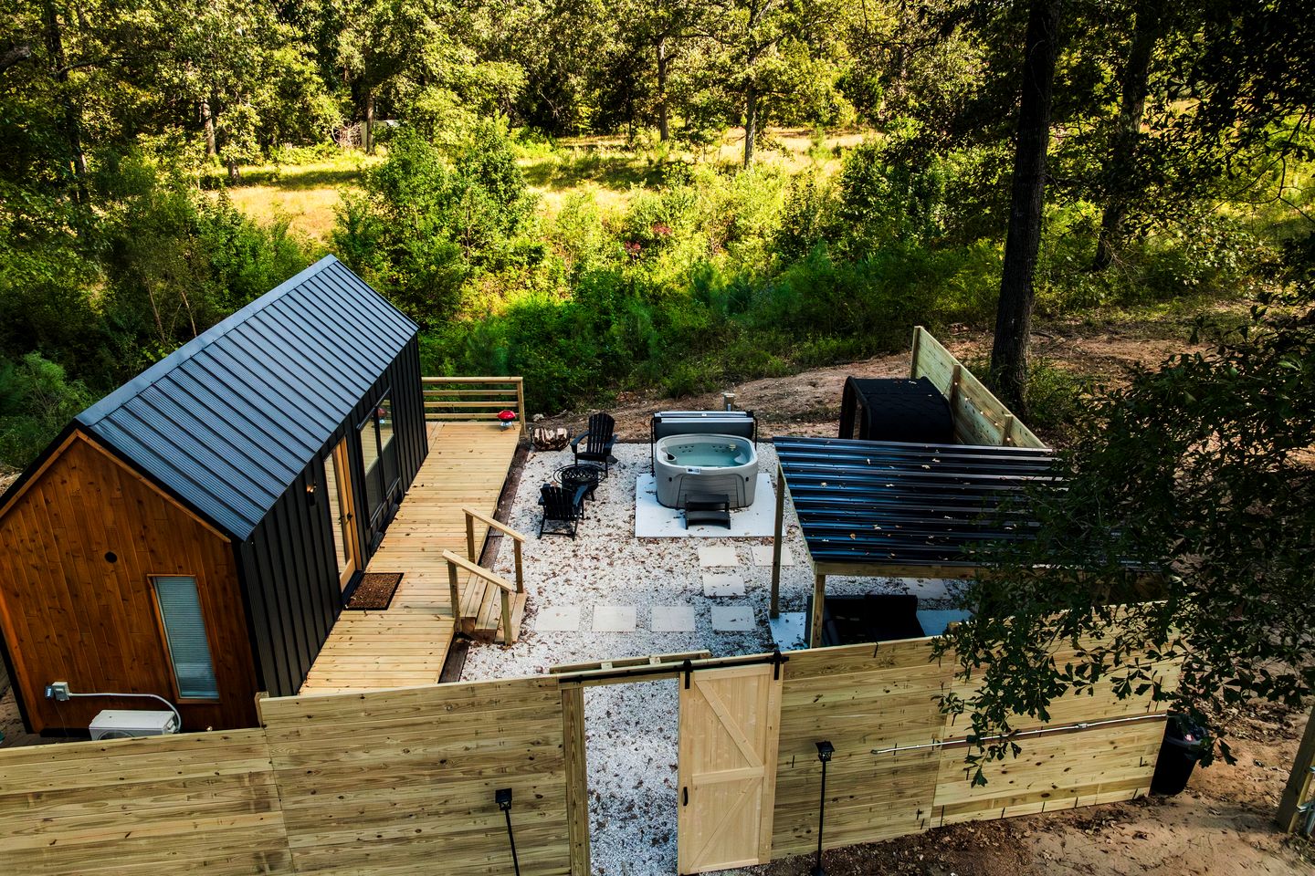 Secluded Tiny Home with Hot Tub, Sauna & Fire Pit near Lake Livingston in Coldspring, Texas